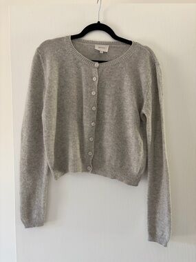 Reformation Light Gray Cropped Button-Front Wool Cardigan
